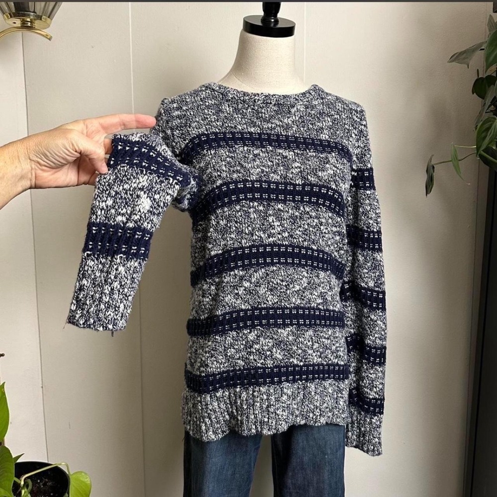 LL Bean Vintage Womens Small Cotton Striped Knit Sweater Navy White Nautical